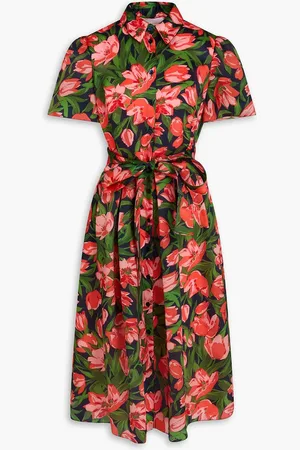 Carolina Herrera Floral-print silk-organza midi shirt dress - Blue - US 0