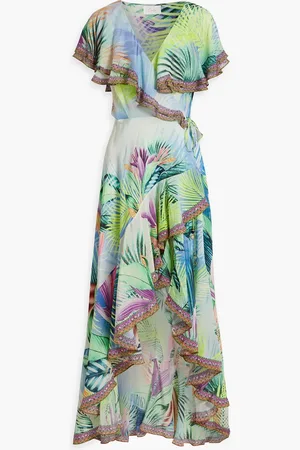 Camilla Ruffled printed silk crepe de chine wrap dress - Blue - XXS