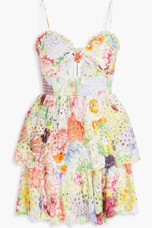ALICE+OLIVIA Alice Olivia - Fina tiered floral-print broderie anglaise cotton mini dress - - US 14