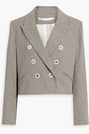 VERONICA BEARD Nevis cropped double-breasted houndstooth tweed blazer - Neutral - US 6