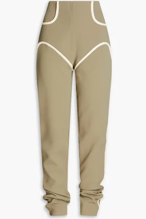 Paris Georgia Faux leather-trimmed crepe slim-leg pants - Green - XL