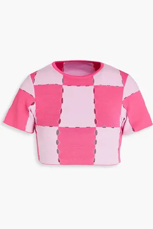 Jacquemus Gelato cropped checked laser-cut cotton-blend top - - FR 44