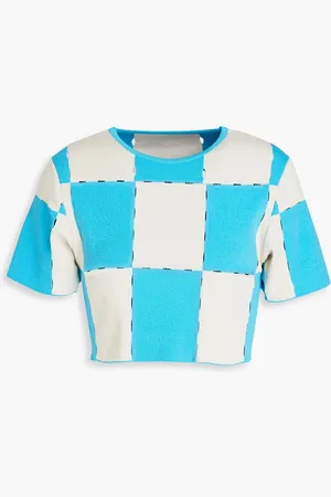 Jacquemus Gelato cropped checked laser-cut cotton-blend top - Blue - FR 38