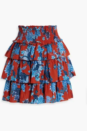 Cara Cara Lindsey tiered printed cotton-voile mini skirt - Red - S
