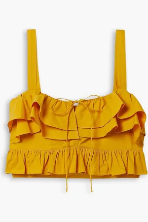 Jason Wu Cropped ruffled cotton-poplin top - Yellow - US 10