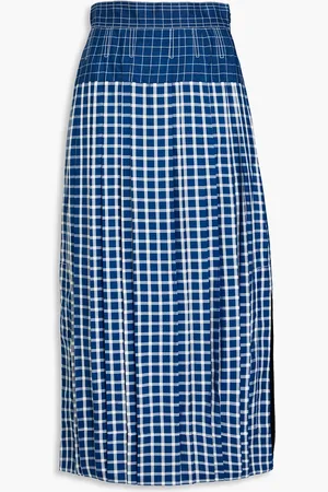 Tory Burch Pleated checked silk midi skirt - - US 0