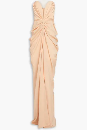 RHEA COSTA Strapless pleated satin gown - Orange - IT 40