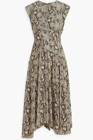 Frame Asymmetric snake-print silk-satin midi dress - - XS