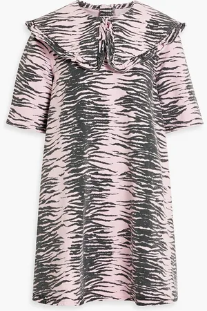 Ganni Ruffle-trimmed tiger-print denim mini dress - Purple - DE 34