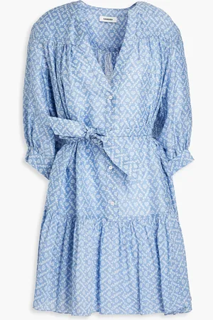 Sandro Tiered floral-print crepe mini dress - Blue - FR 40