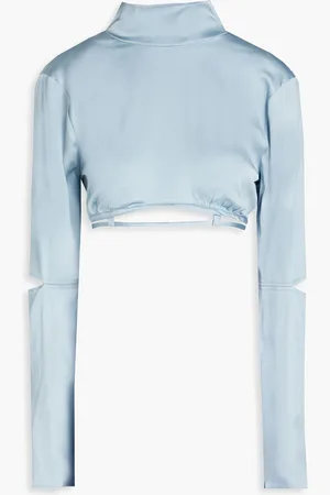 Jacquemus Mentalo cropped cutout satin top - Blue - FR 42