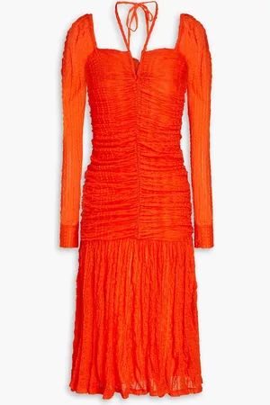 Ganni Ruched stretch-cloqué halterneck midi dress - - DE 40