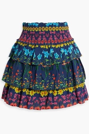 Cara Cara Lindsey tiered floral-print cotton-voile mini skirt - Blue - XS