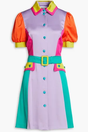 Moschino Color-block pleated satin-crepe shirt dress - Purple - IT 42