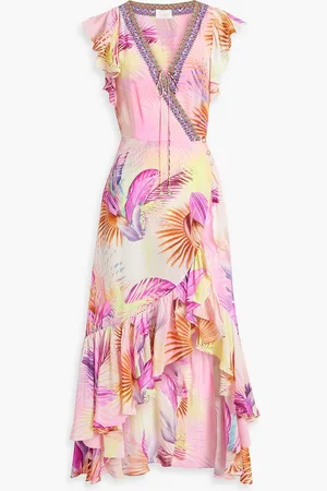 Camilla Ruffled printed silk crepe de chine maxi wrap dress - Pink - S