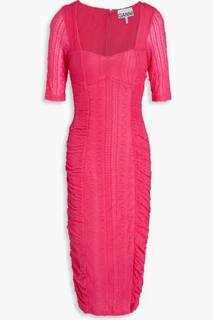 Ganni Ruched jacquard-knit dress - Pink - DE 36