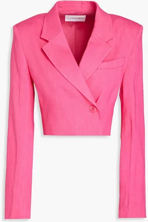 Frame Cropped linen-blend blazer - - L