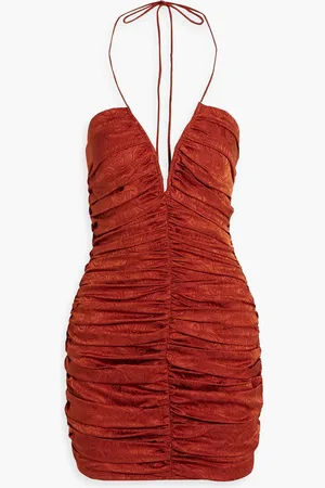 RONNY KOBO Orielle ruched silk-blend jacquard halterneck mini dress - Red - S