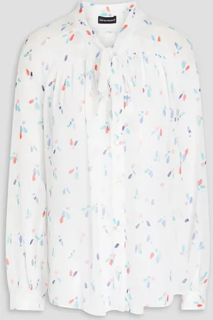 Emporio Armani Pussy-bow printed crepon shirt - - IT 42