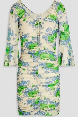Ganni Ruched floral-print mesh mini dress - - DE 34