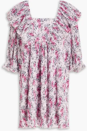 Ganni Shirred floral-print crepon mini dress - Pink - DE 38