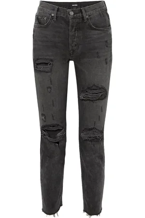 GRLFRND Distressed high-rise slim-leg jeans - - 31