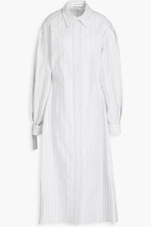 Victoria Beckham Striped cotton-poplin midi shirt dress - White - UK 12
