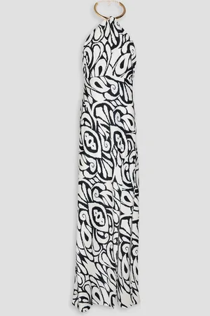 Nicholas Open-back printed satin halterneck gown - White - US 8