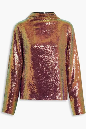 LAPOINTE Iridescent sequined mesh top - Metallic - XS