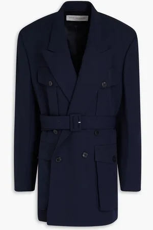DRIES VAN NOTEN Double-breasted belted twill coat - Blue - M
