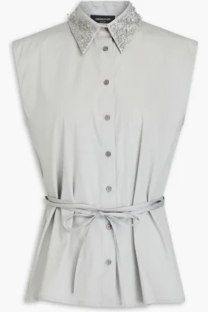 Fabiana Filippi Embellished cotton-blend poplin top - Gray - IT 38