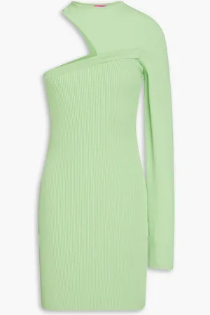 GAUGE81 One-shoulder cutout ribbed-knit mini dress - Green - S