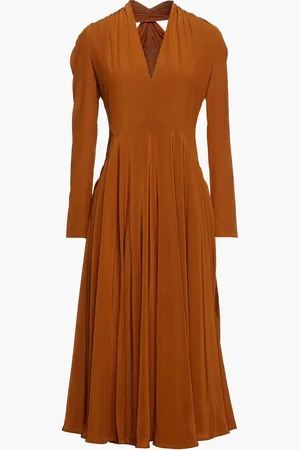 Victoria Beckham Cutout silk crepe de chine midi dress - Brown - UK 14