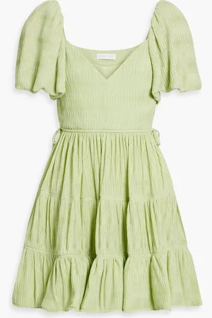 Simkhai Cadence tiered plissé-gauze mini dress - Green - US 10