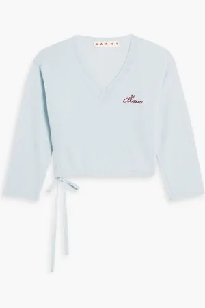 Marni Cropped logo-embroidered cashmere sweater - Blue - IT 44