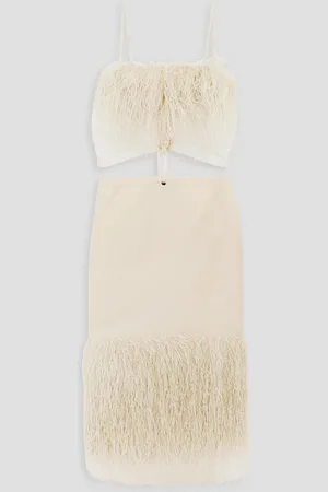Jacquemus Cutout raffia-trimmed cotton-blend canvas midi dress - White - FR 38
