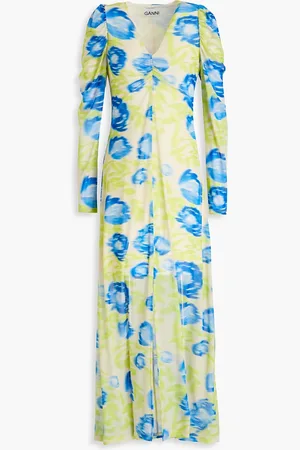Ganni Printed mesh midi dress - Green - DE 38