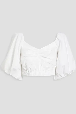 Jason Wu Cropped gathered cotton-blend poplin blouse - - US 0