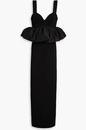 Hervé Léger Ruffled satin and knitted gown - - XXS
