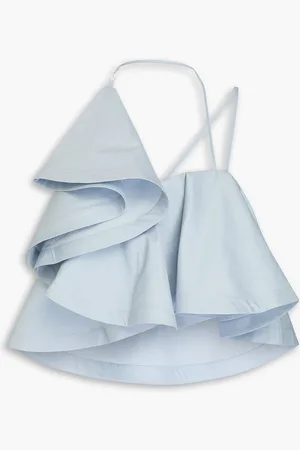 PALMER / HARDING Serenity cropped ruffled twill top - Blue - UK 10