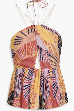 Bash Cutout printed plissé-crepe halterneck top - Pink - 3