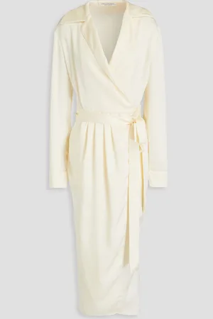 Serafini Pleated satin wrap dress - White - IT 42