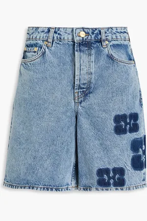 Ganni Logo-print denim shorts - Blue - 32