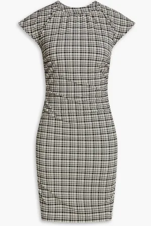 Ganni Ruched checked seersucker mini dress - - DE 44