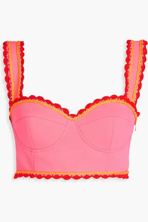 Moschino Cropped crochet-trimmed crepe top - - IT 36
