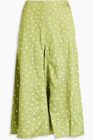 Ganni Crinkled polka-dot satin midi skirt - Green - DE 32