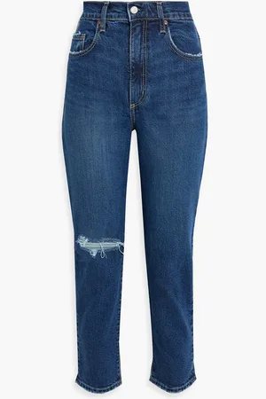 NOBODY DENIM Frankie cropped distressed high-rise slim-leg jeans - Blue - 27