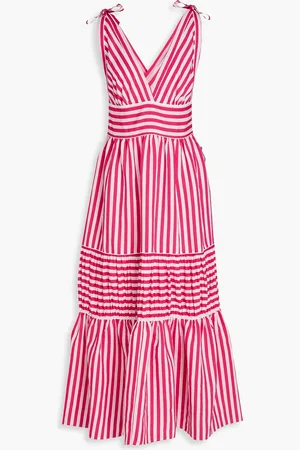LORETTA CAPONI Smeralda tiered striped woven midi dress - Pink - M