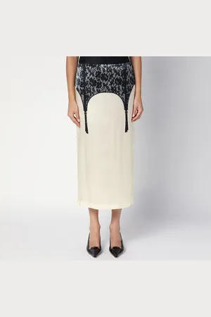 Moschino Ivory midi skirt with illusion lace print