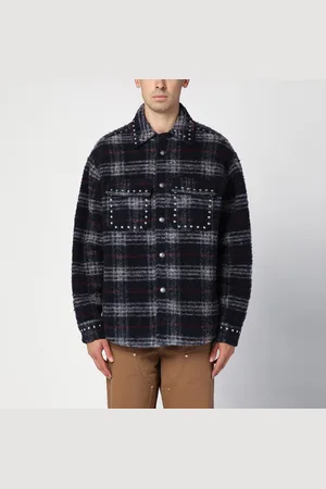Palm Angels Over shirt in navy check wool with studs